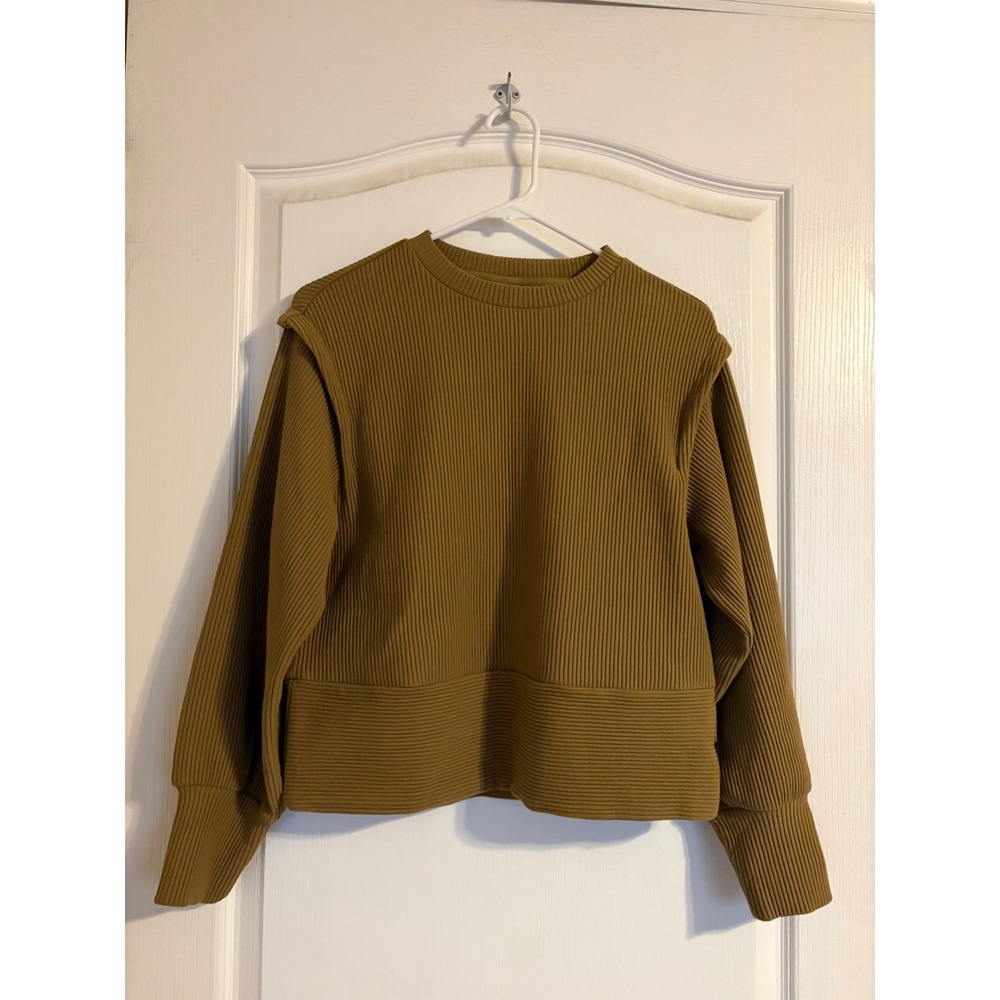 Varley Ribbed Ottoman Knit Pullover Sweatshirt Olive Mustard XS Casual Active